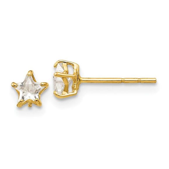 Kids 4mm Cubic Zirconia Star Shaped Stud Earrings in 14k Gold